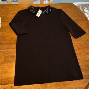 Talbots Black Scoop Neck Beaded Cotton Sweater Short Sleeve NEW! Size 2X